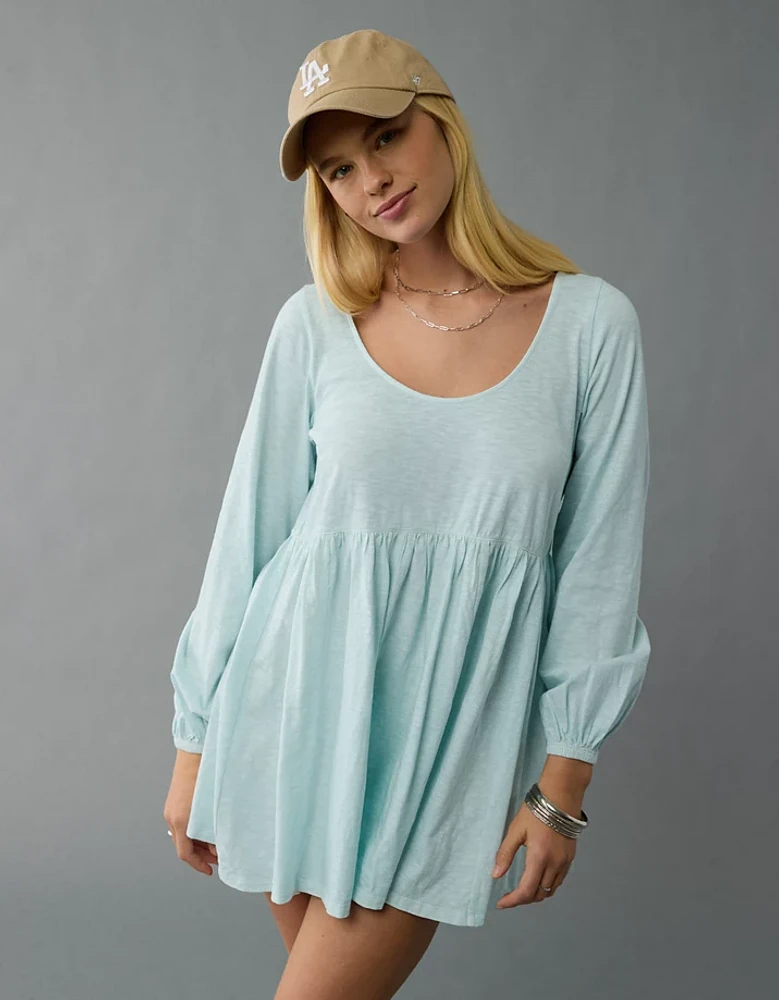 AE Sunchaser Knit Long-Sleeve Scoop Neck Mini Dress