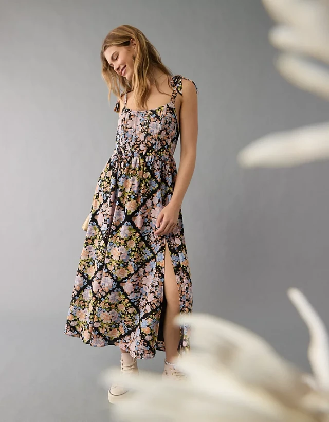AE Corset Tie Strap Floral Midi Dress | Liberty Center