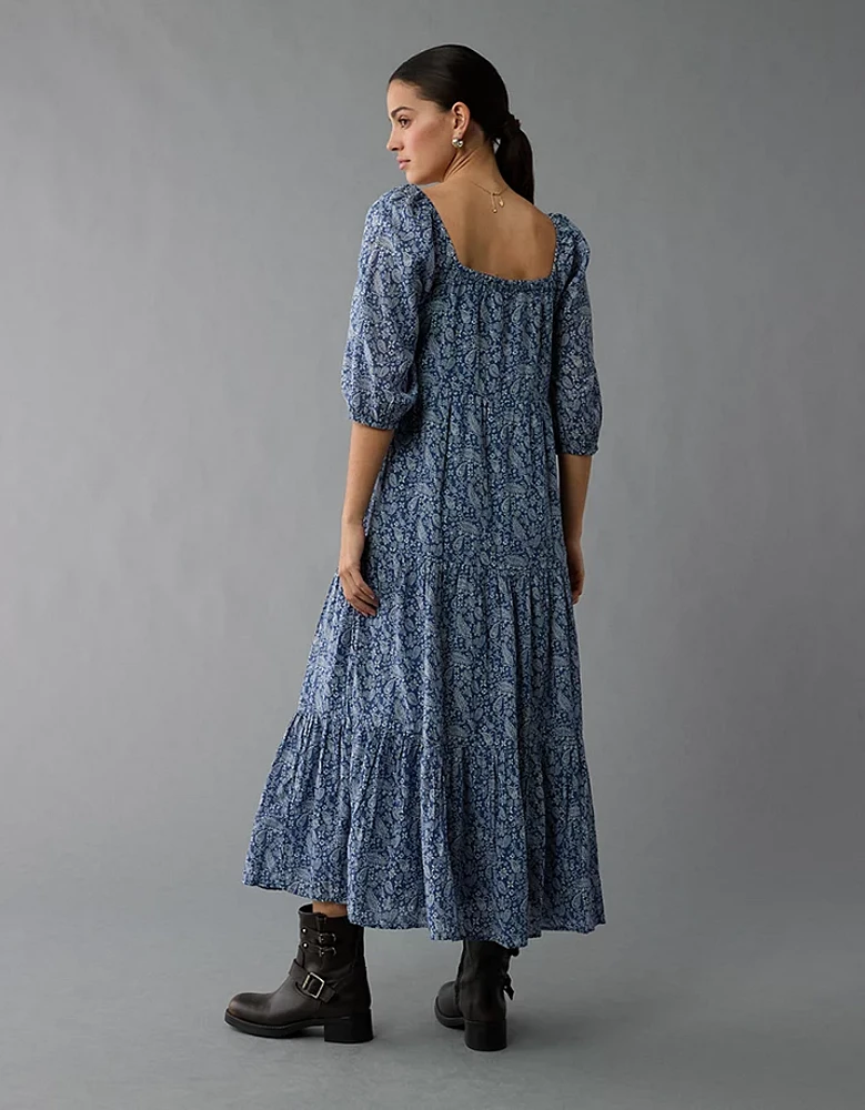 AE Puff Sleeve Tiered Midi Dress