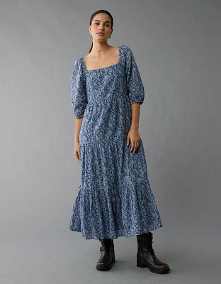 Robe mi-longue étagée à manches bouffantes AE