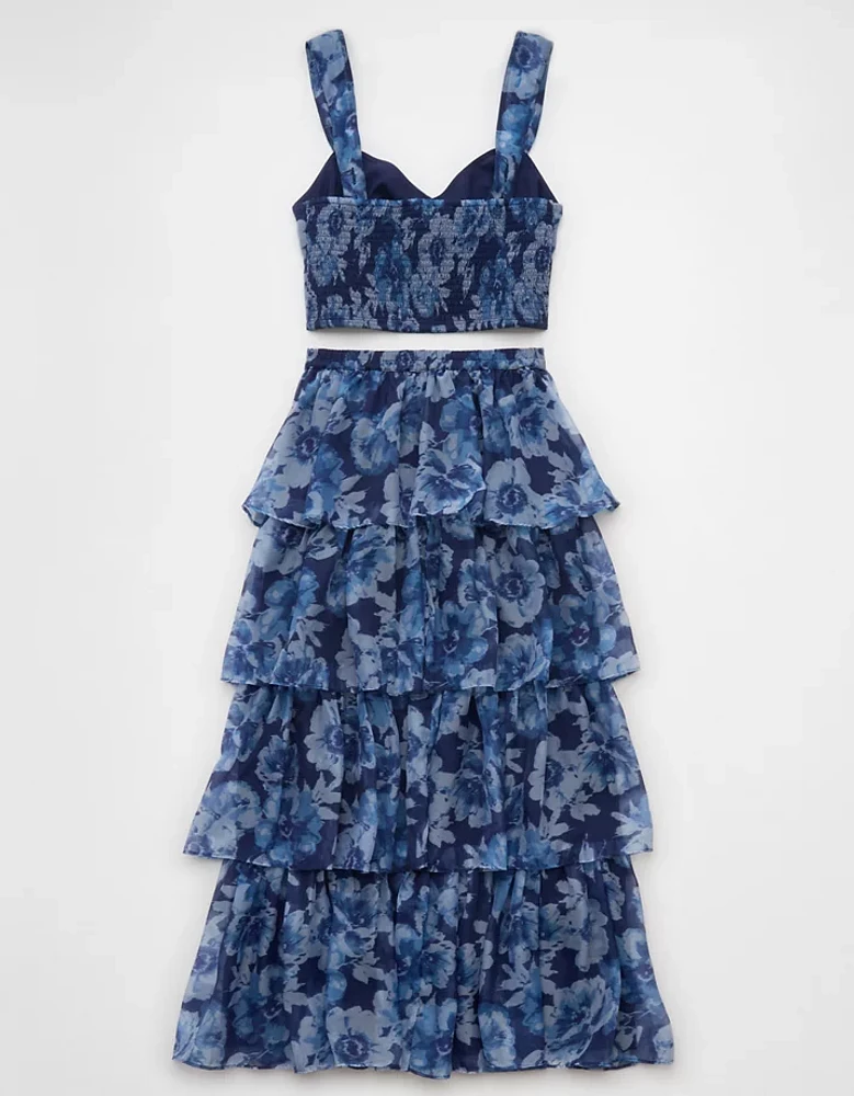 Ensemble jupe longue en organza à motif floral AE