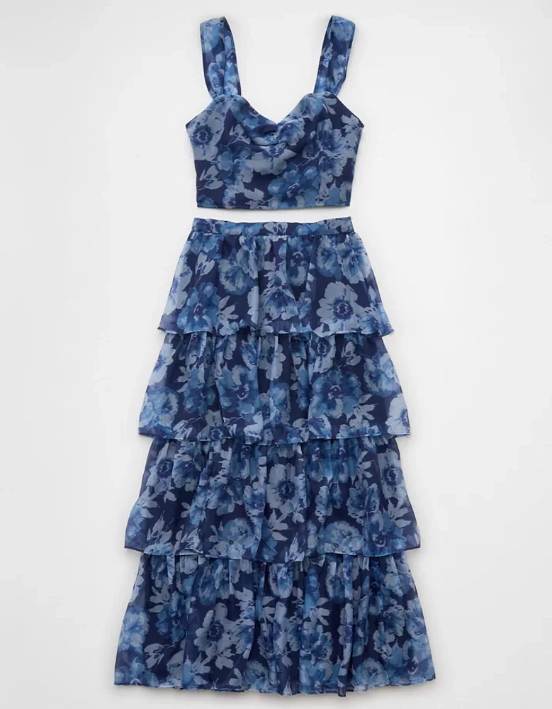 Ensemble jupe longue en organza à motif floral AE