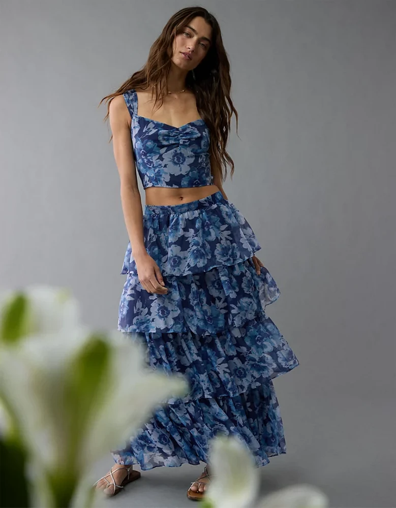 Ensemble jupe longue en organza à motif floral AE