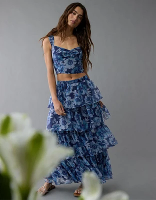 Ensemble jupe longue en organza à motif floral AE