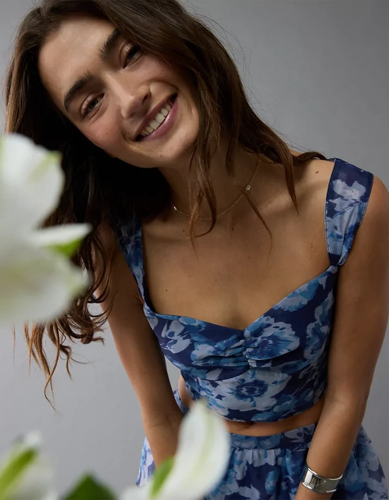 Ensemble jupe longue en organza à motif floral AE