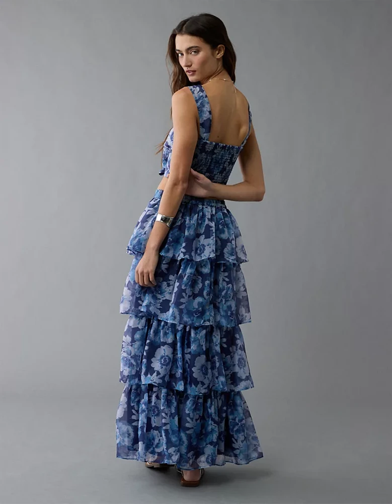 Ensemble jupe longue en organza à motif floral AE