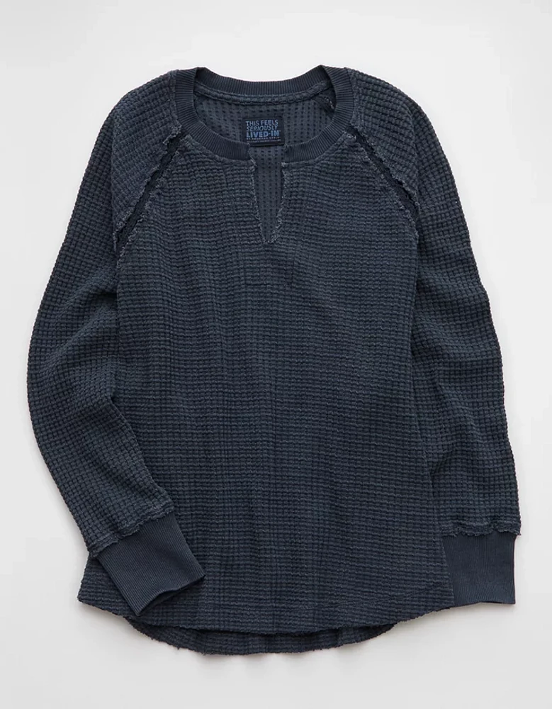 AE Big Hug Notch Neck Waffle Sweatshirt