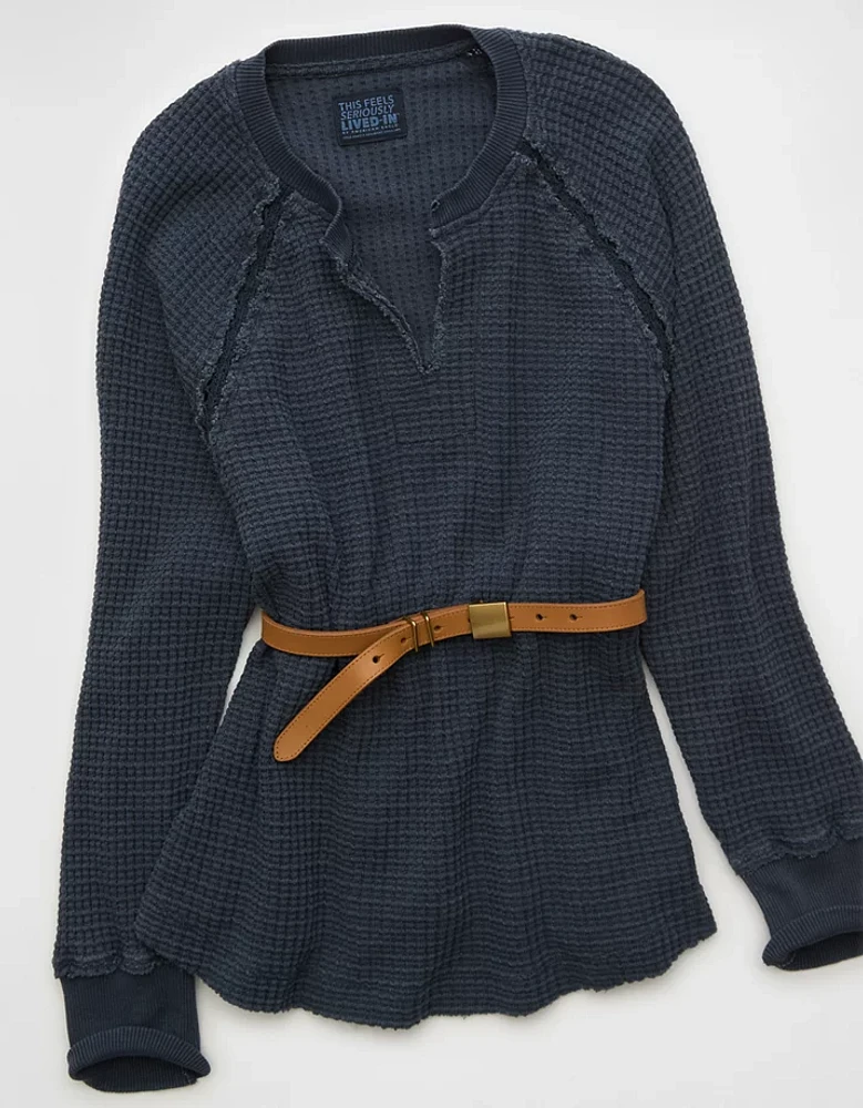 AE Big Hug Notch Neck Waffle Sweatshirt