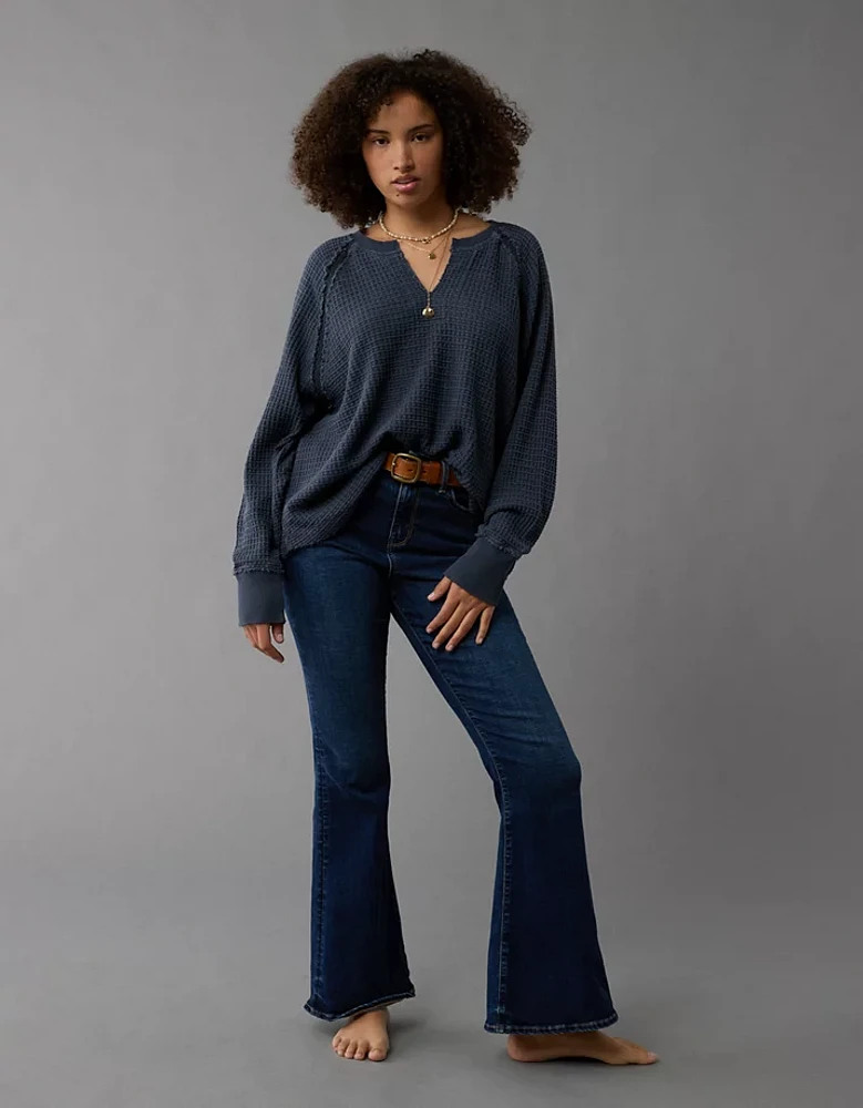 AE Big Hug Notch Neck Waffle Sweatshirt