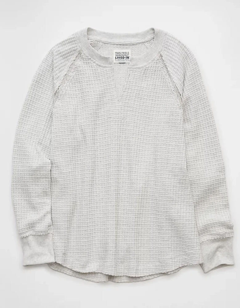 AE Big Hug Notch Neck Waffle Sweatshirt