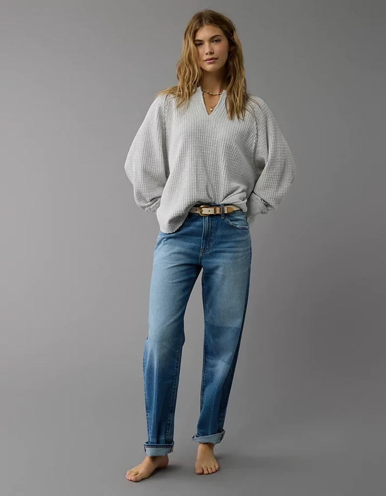 AE Big Hug Notch Neck Waffle Sweatshirt