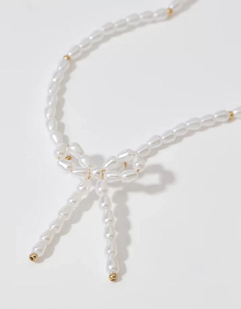 Aerie Pearl Bow Necklace