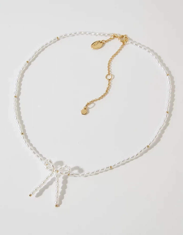 Aerie Pearl Bow Necklace