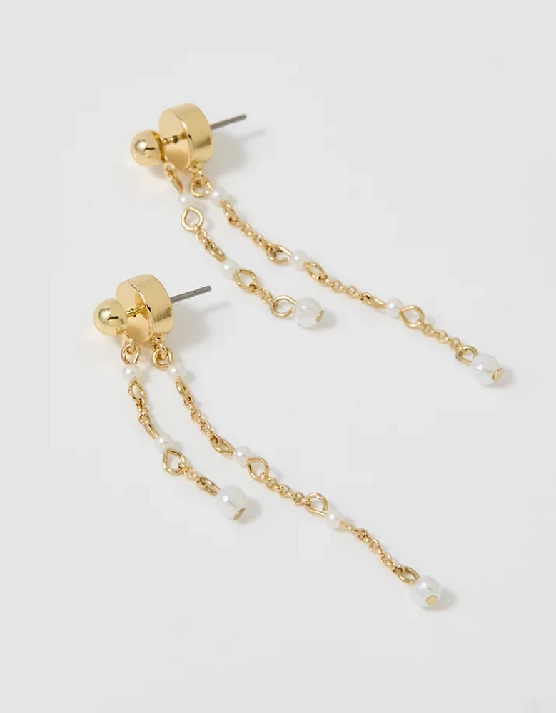 Aerie Pearl Double Chain Drop Earrings