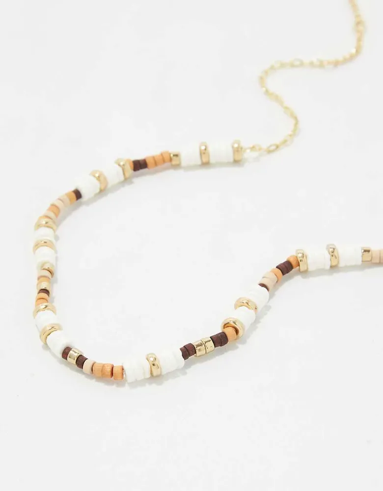 Aerie Wood Bead Shell Necklace