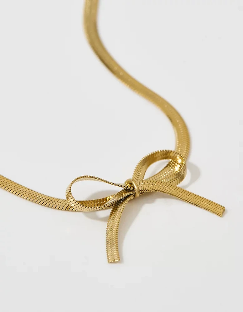 Aerie Herringbone Bow Necklace