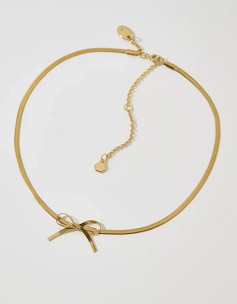 Aerie Herringbone Bow Necklace