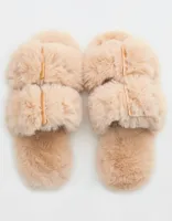 Aerie Fuzzy Double Strap Slippers
