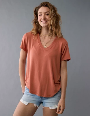 T-shirt à encolure en V Doux et sexy AE