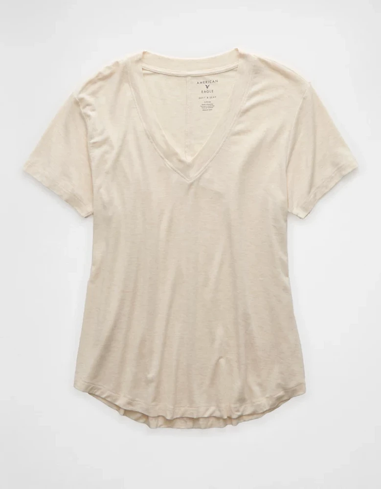 T-shirt à encolure en V Doux et sexy AE