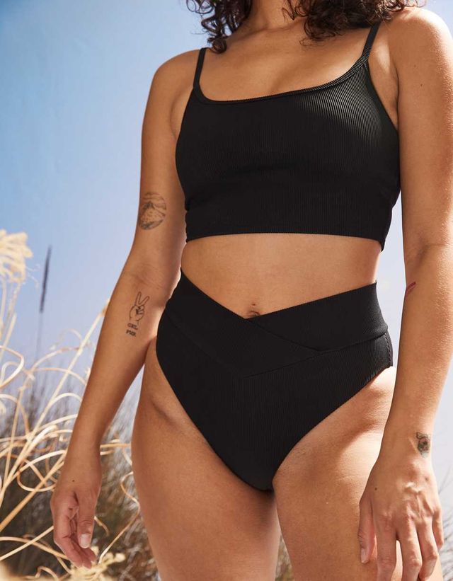 Aerie Ribbed Crossover High Waisted Bikini Bottom