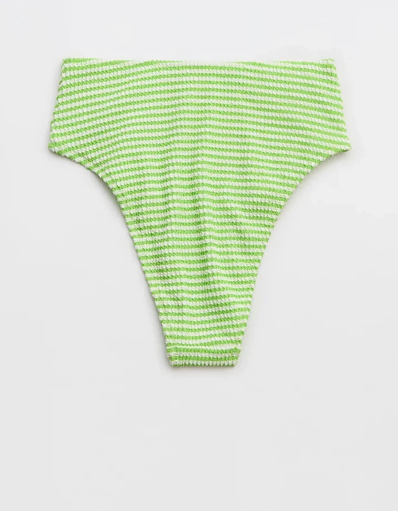 Aerie Crinkle Stripe High Cut Cheeky Bikini Bottom