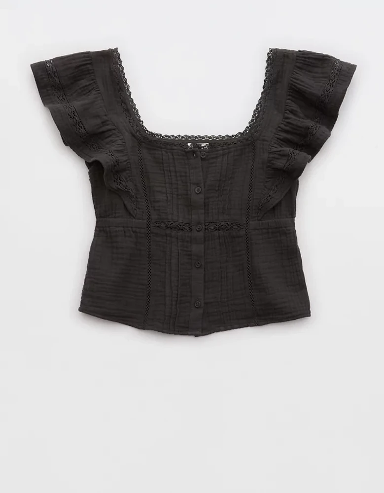 Aerie Button Front Ruffle Sleeve Top