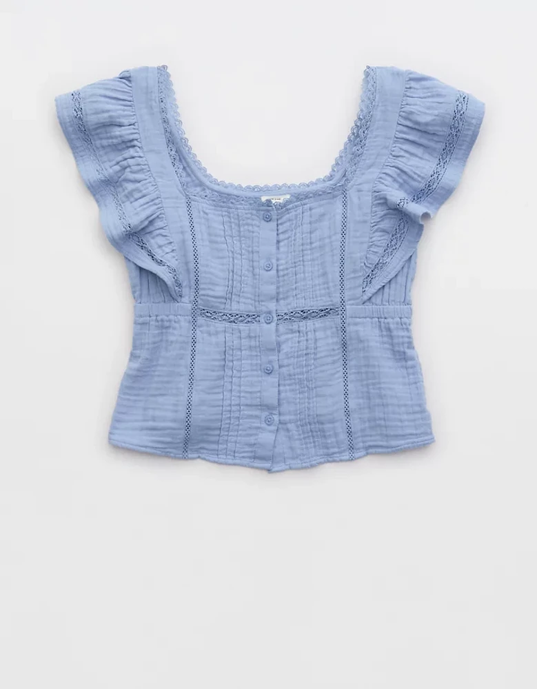 Aerie Button Front Ruffle Sleeve Top