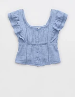 Aerie Button Front Ruffle Sleeve Top