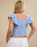 Aerie Button Front Ruffle Sleeve Top