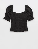 Aerie Puff Sleeve Smocked Top