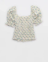 Aerie Puff Sleeve Smocked Top