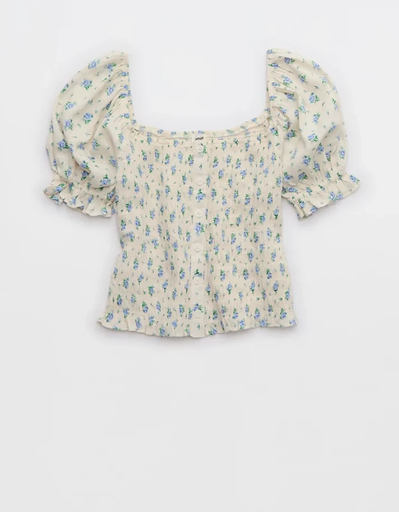 Aerie Puff Sleeve Smocked Top