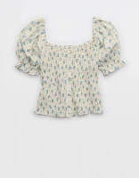 Aerie Puff Sleeve Smocked Top