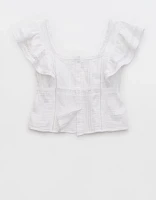 Aerie Button Front Ruffle Sleeve Top