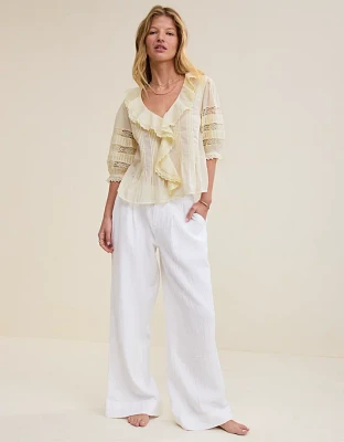 Aerie Short Sleeve Ruffle Blouse