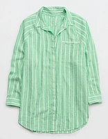 Aerie Pool-To-Party Linen Blend Cover Up Shirt