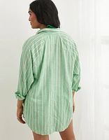 Aerie Pool-To-Party Linen Blend Cover Up Shirt