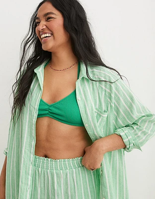 Aerie Pool-To-Party Linen Blend Cover Up Shirt