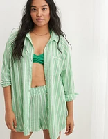 Aerie Pool-To-Party Linen Blend Cover Up Shirt