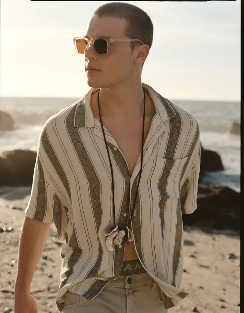 Chemise rayée boutonnée en mélange de lin Bord la piscine AE