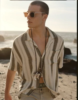 Chemise rayée boutonnée en mélange de lin Bord la piscine AE