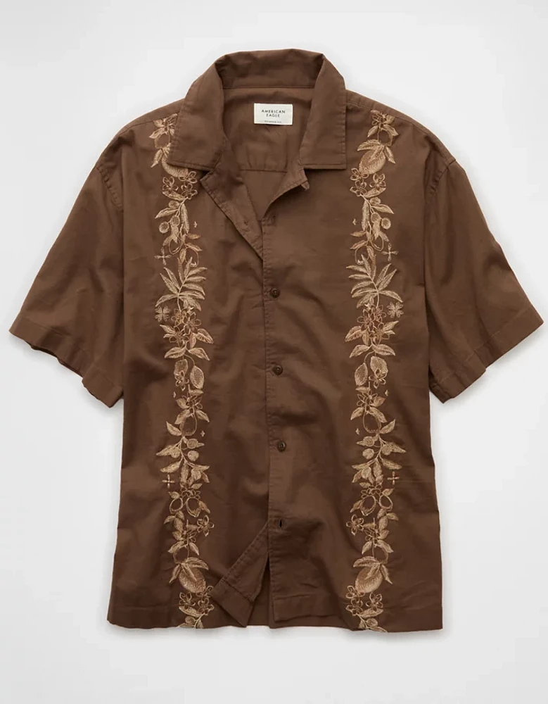 Chemise brodée en mélange de lin bord la piscine AE