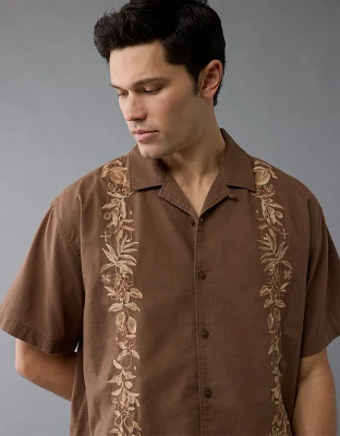 Chemise brodée en mélange de lin bord la piscine AE