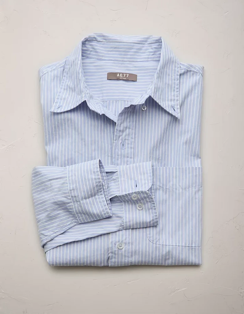 AE77 Premium Relaxed Striped Poplin Button-Up Shirt