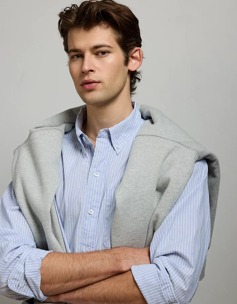 AE77 Premium Relaxed Striped Poplin Button-Up Shirt