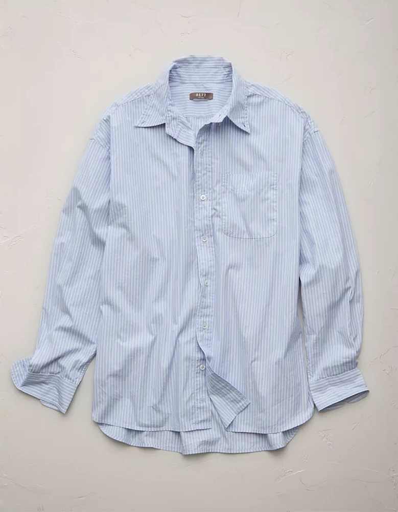 AE77 Premium Relaxed Striped Poplin Button-Up Shirt