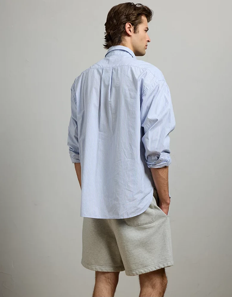 AE77 Premium Relaxed Striped Poplin Button-Up Shirt