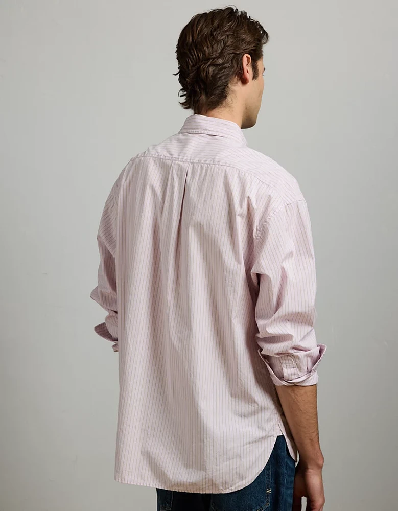 Chemise à col boutonné rayures décontractée en popeline haut de gamme AE77