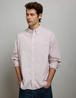 Chemise à col boutonné rayures décontractée en popeline haut de gamme AE77
